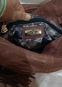 Brown Leather Hobo Bag with Tassel