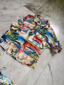 ZARA WOMEN Printed Midi Skirt &amp; Shirt