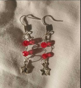 Star Charm Red Bead Earrings
