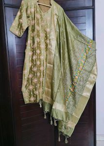 Green Chanderi Silk Zari Woven Design Suit Set
