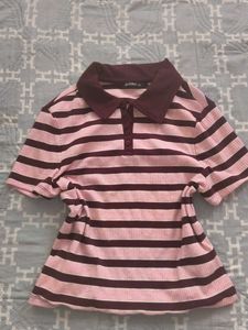 Striped Ribbed Polo T-Shirt