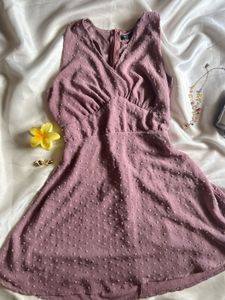 Lavender Swiss Dot V-Neck Mini Dress