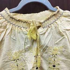 Girls Yellow Embroidered Top