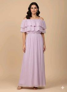 Lavender Off-Shoulder Ruffle Maxi Dress