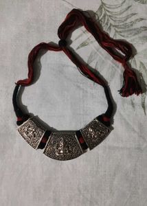 Ethnic Silver Plated &amp; Thread Necklace