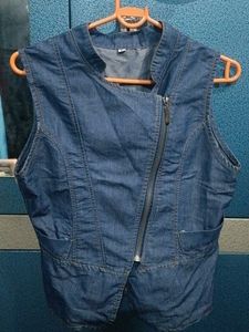 Denim Vest with Asymmetrical Zipper
