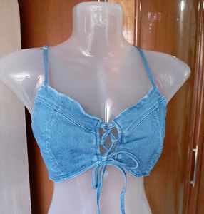Denim Lace-Up Crop Top