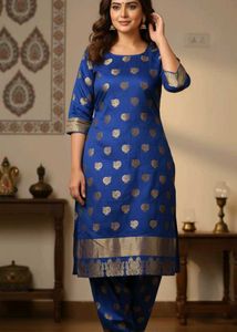 [L] Blue Gold Print Kurta Set