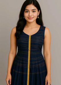 Blue &amp; Gold Sleeveless Ethnic Dress