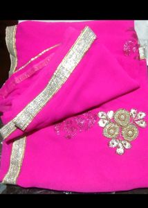 Pink & Gold Embellished Saree