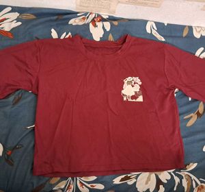 Maroon Oversized Crop Tshirt(XS-L)