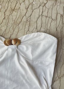 White strapless Boho Greek dress with gold details