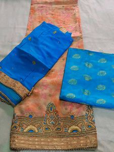 Fancy Hand Work Suit With Banarasi Bottom