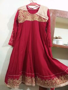 Embroidery Cotton Anaarkali Kurti With Net Sleeves