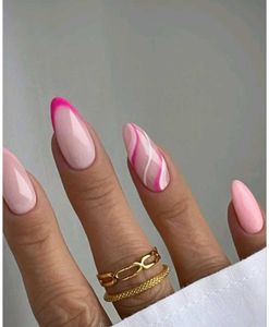 Pink and White Almond Stick On Nails Kit