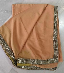 Beautiful Golden Saree With Sequin Border