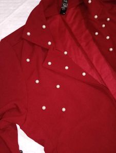 Burgundy Pearl Embellished Blazer