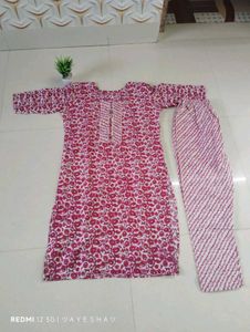 Red Printed Cotton Suit Set