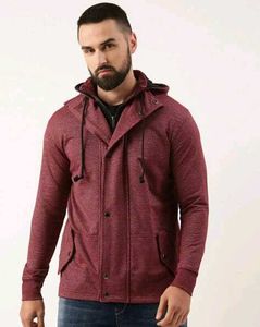 Arise Burgundy Hooded Casual Jacket, 4XL Size