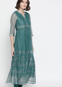Teal &amp; Silver Ethnic Kurta Set