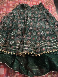 Green Printed Ethnic Lahenga With Unstitched Blous