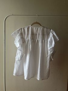 Embroidered Cotton Linen Flutter sleeve Tops