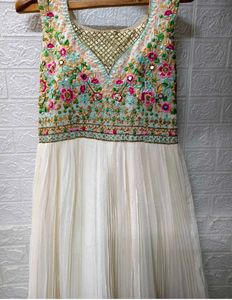White Embroidery Anarkali With Jhumkas
