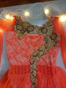 Orange color embroider gown for Women