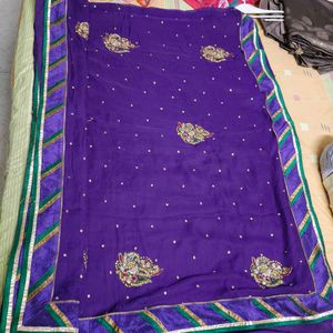 Purple Embroidered Heavy Work Saree