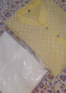 Yellow Embroidered Kurta Set For Boys