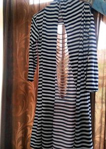 Branded Striped Open Front Shrug