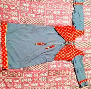 Grey &amp; Red Kurta