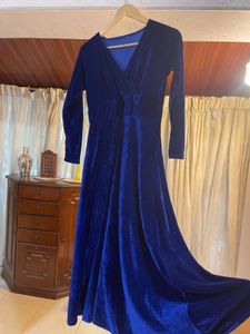 Elegant Navy Blue  Velvet Maxi Dress