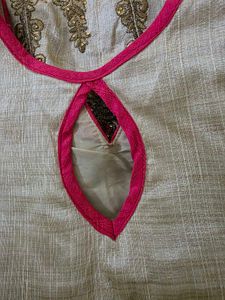 Beige Pink Ethnic Gown Set Leggings Dupatta