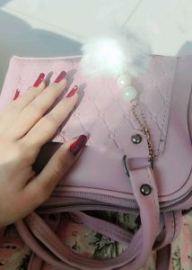 Pink Handbag with Pom-Pom Charm