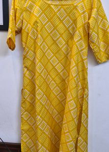 Yellow &amp; White Checkered Kurti