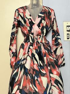 Pintrest Abstract Print Long Sleeve Dress