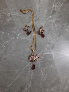 Peacock Pendant For Neck Lace  With Earrings