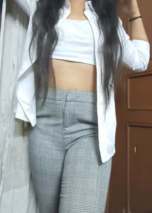Checked Grey Formal Pants For Girls