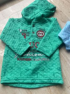 Sky Blue N Green Hoodie(light Winter) 0-1 Year