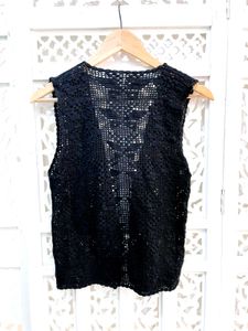 Black Sleeveless Crochet Vest B