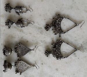 Set Of 3 Oxidised Jhumka Earrings