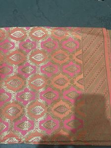 Elegant Pink &amp; Gold Banarasi Silk Saree with Tradi