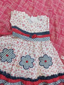Used Red White Blue Girls Frock 1-2 Year