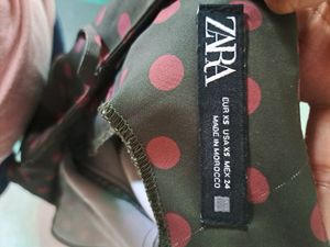 Zara Olive Green Polkadot Slit Dress