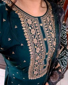 Women Green Partywear Zari Embroidery Suit Set