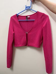 Pink Butterfly Ribbed Cardigan