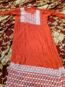 Embroidered Orange Kurta