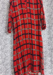 Kurta Red Plaid Midi Dress