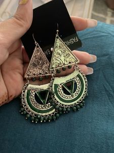 Statement Green &amp; Silver Earrings